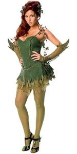 Woman in a Poison Ivy Costume, Green Dress, Red Hair, Hands on Hips, and Wearing Heels — Costumes Galore in Maroochydore, QLD