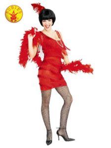 Woman in a Red Flapper Costume With a Feather Boa, Wig, and Fishnet Stockings — Costumes Galore in Maroochydore, QLD