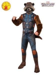 Rocket Raccoon Halloween Costume; Raccoon Head Mask, Blue and Brown Jumpsuit — Costumes Galore in Maroochydore, QLD