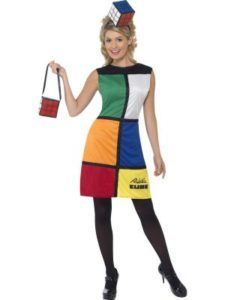 Woman in a Rubik's Cube Costume: Dress, Purse, and Cube on Head — Costumes Galore in Maroochydore, QLD