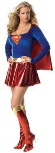 Woman in a Supergirl Costume With a Blue Top, Red Skirt — Costumes Galore in Maroochydore, QLD