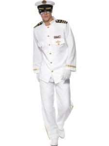 Man in White Naval Officer Costume, Wearing Hat, Epaulets, and Gloves — Costumes Galore in Maroochydore, QLD