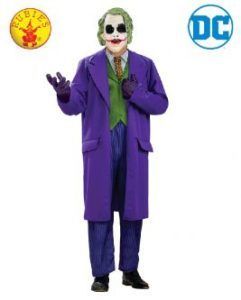 the Joker Costume, Wearing Purple Coat, Green Vest, and Holding Gloves — Costumes Galore in Maroochydore, QLD