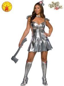 Woman in a Silver Tin Man Costume From the Wizard of Oz, Holding an Ax — Costumes Galore in Maroochydore, QLD