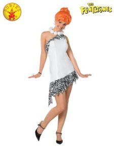 Woman Wearing a White Pebbles Flintstone Costume With Orange Wig and Black Heels — Costumes Galore in Maroochydore, QLD