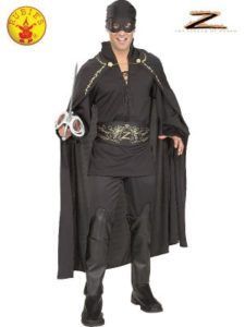 Man in a Black Zorro Costume With Cape, Mask, and Sword — Costumes Galore in Maroochydore, QLD