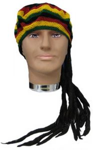 Mannequin Head Wearing a Beanie With Attached Black Dreadlocks — Costumes Galore In Maroochydore, QLD