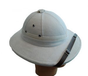 White Pith Helmet With a Wide Brim and Chin Strap — Costumes Galore In Maroochydore, QLD
