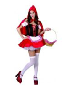 Woman in a Little Red Riding Hood Costume; Red Cape, Dress, Basket, and High Heels — Costumes Galore in Maroochydore, QLD