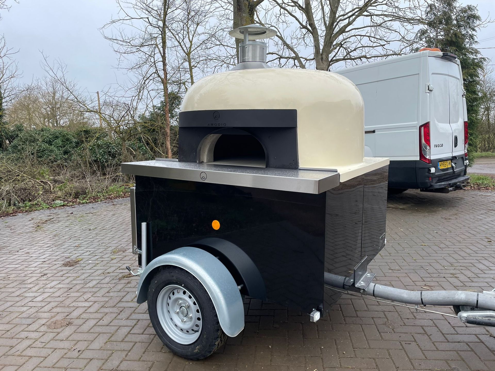 single axle wood fired pizza trailer