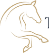 Gold line-art horse head and foreleg logo on a white background
