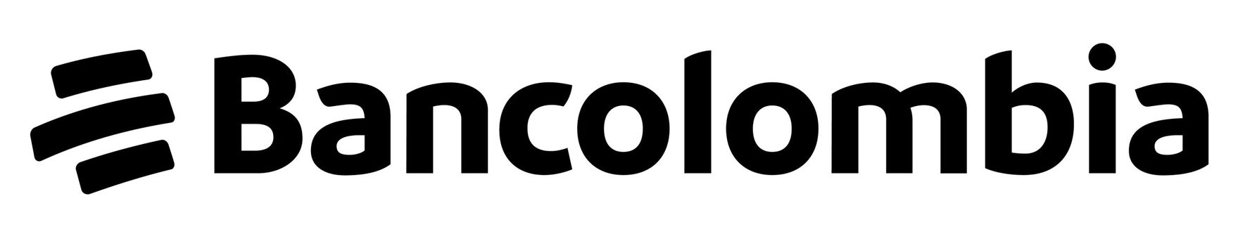 El logotipo de Bancolombia: un símbolo estilizado de tres líneas horizontales a la izquierda de la palabra