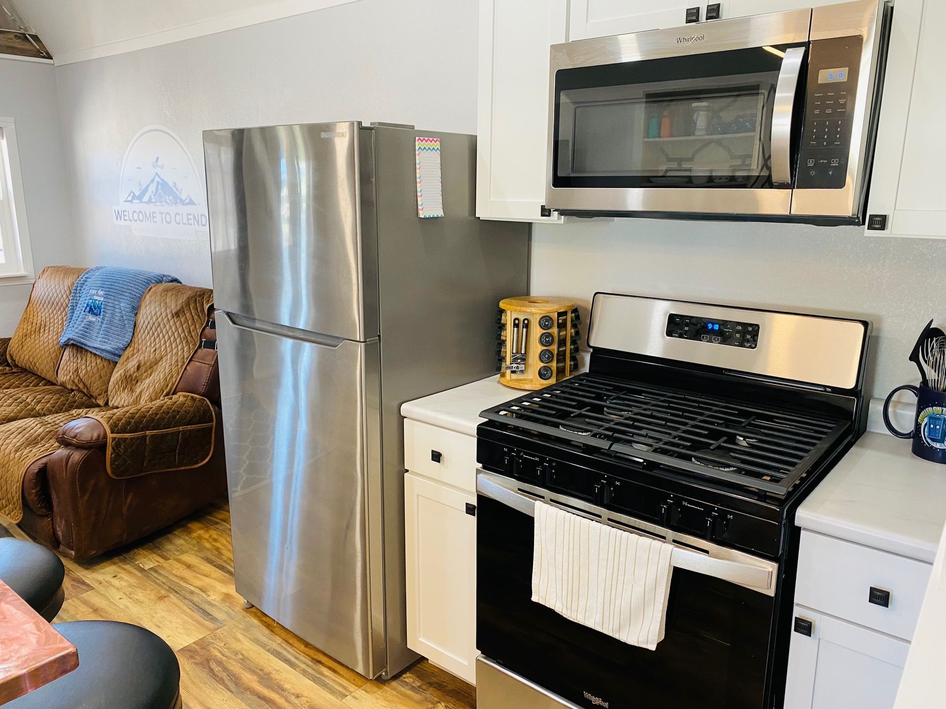 cabin stove and fridge