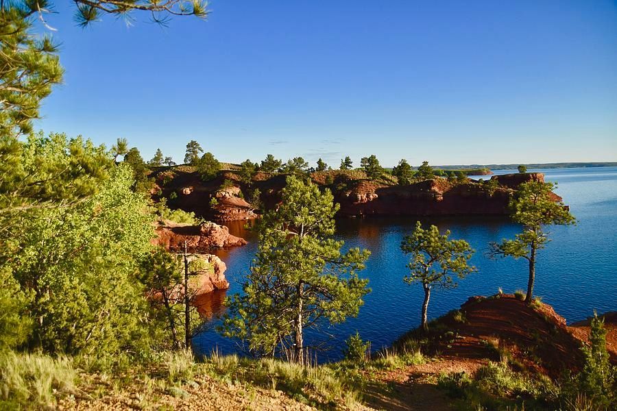 red rocks and lake