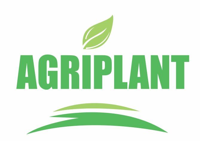 El logotipo de Agriplant tiene una hoja verde encima.
