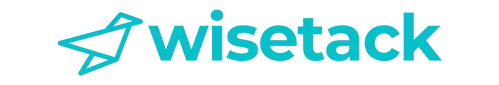 Wisetack logo in teal, featuring a geometric shape and text.