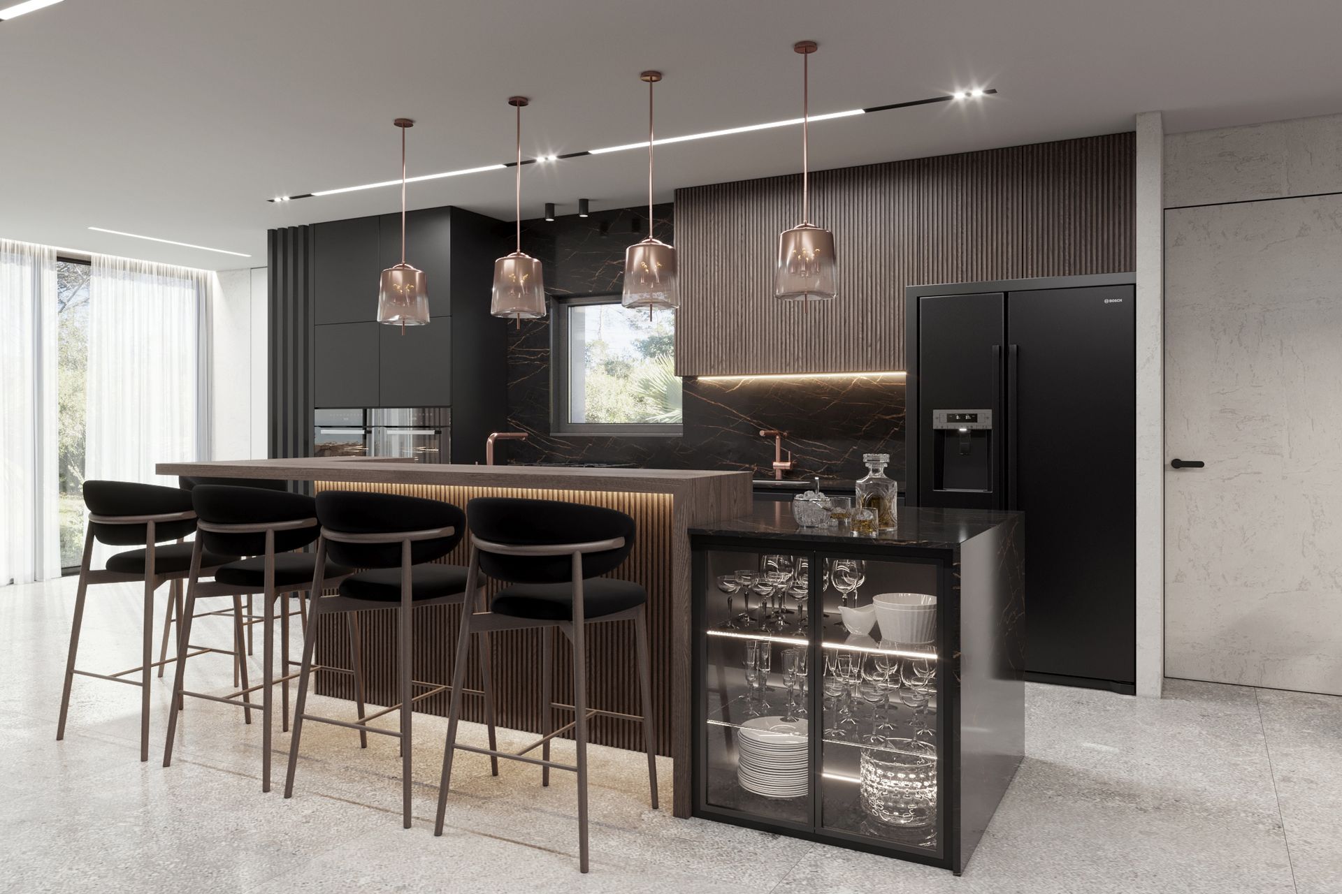 מטבח שחור יוקרתי ומעוצב