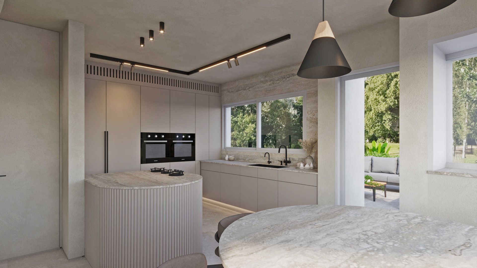 עיצוב-מטבח-מודרני-עם-אי-מעוצב-חיפוי-עץ-בית-פרטי-ראשון-לציון