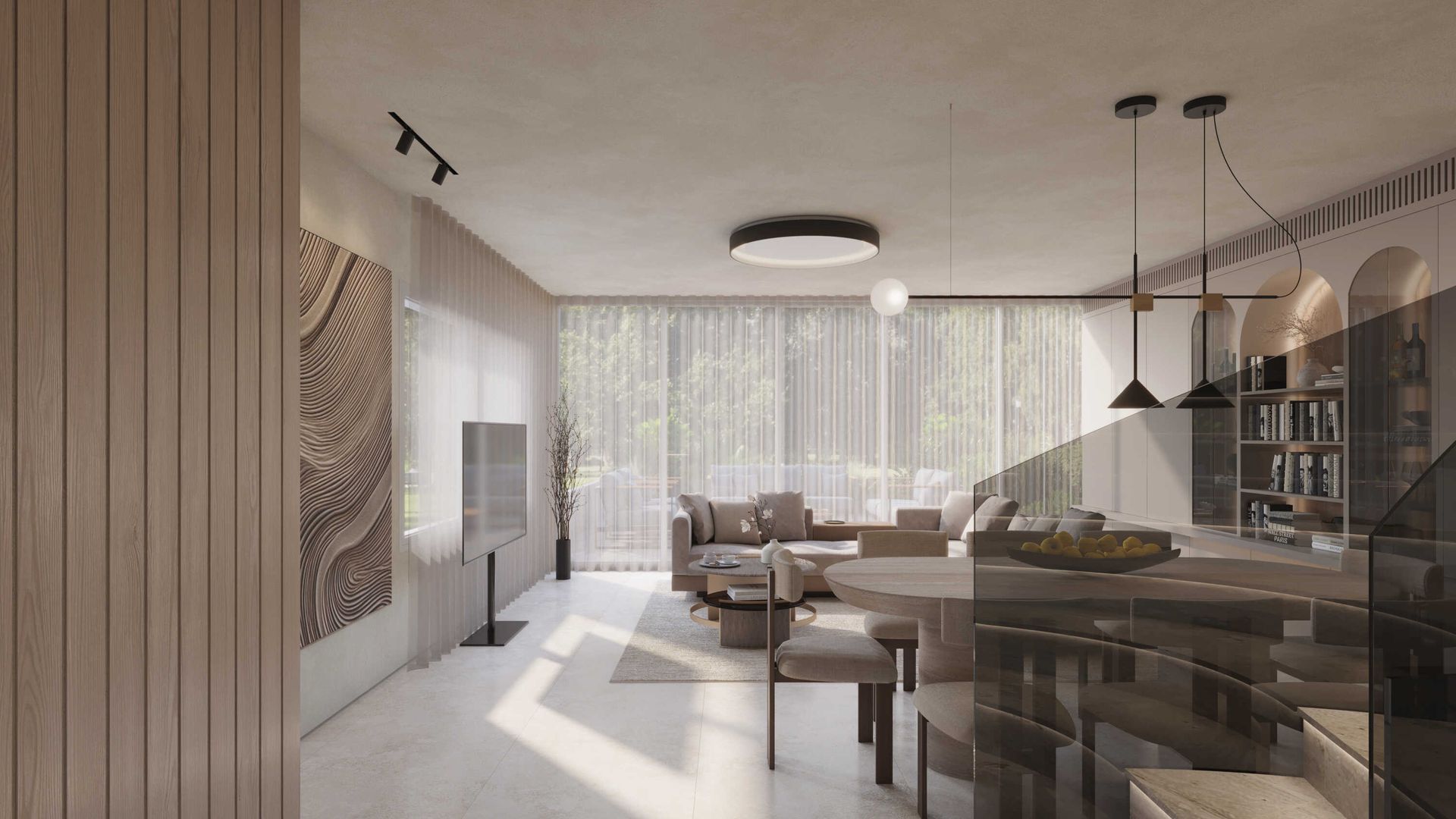 עיצוב-סלון-חם-ומודרני-וילונות-הסטה-לבית-פרטי