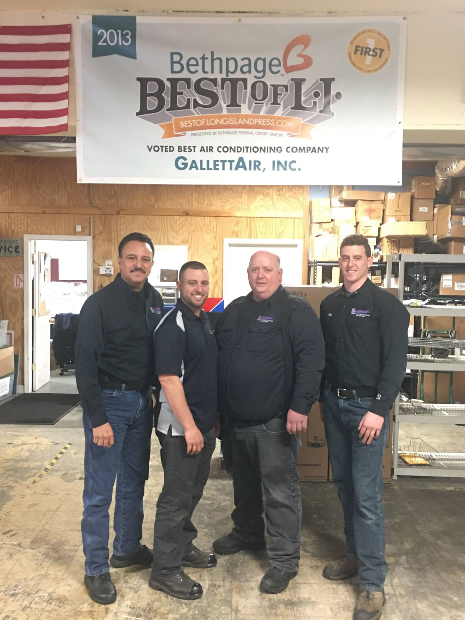 Gallett Air contractors standing in warehouse
