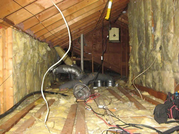 attic with insulation and duct work