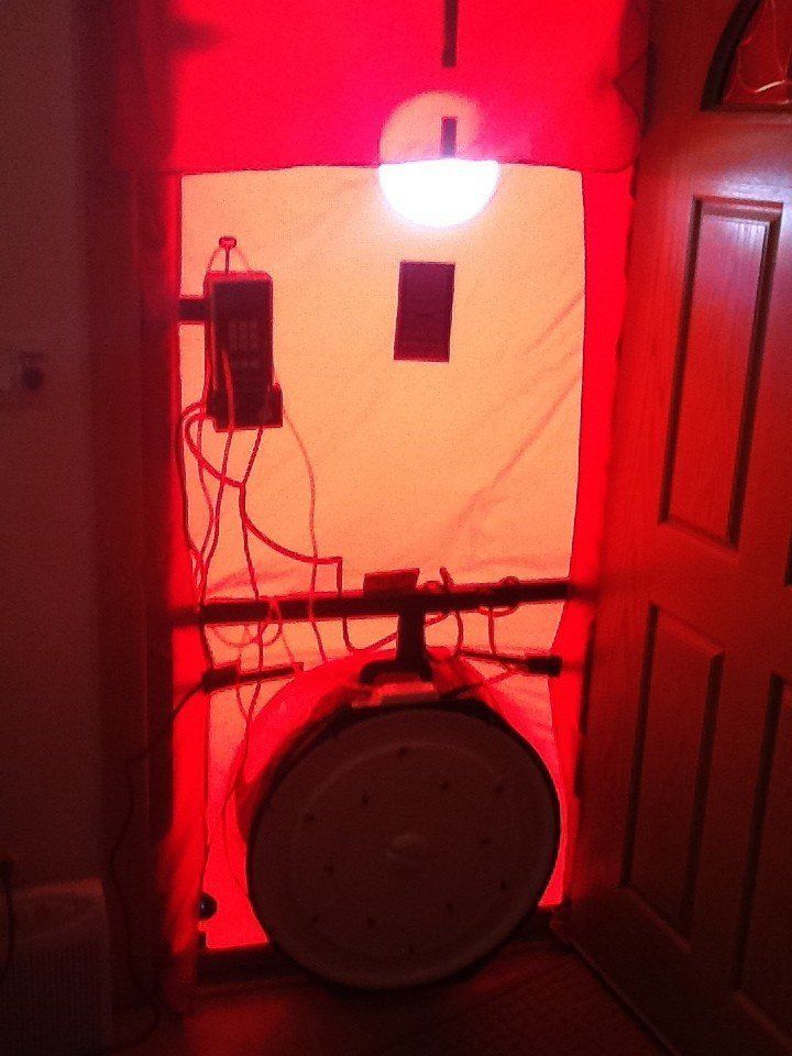 HVAC system, pipes, wires, and red light