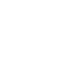 Black and white logo with a mountain range inside a circle. The word 