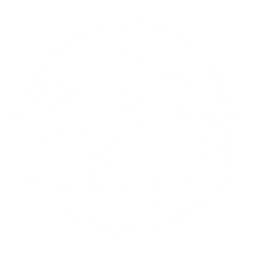 Black and white logo with a mountain range inside a circle. The word 