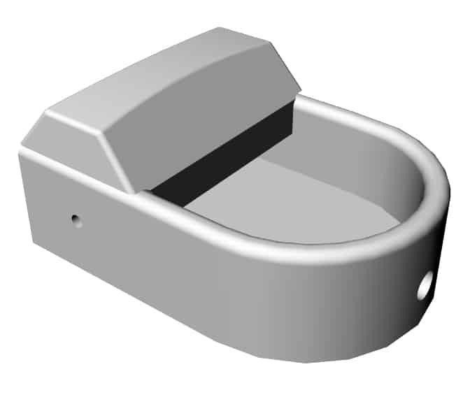 Isometric view of a gray animal water trough with a covered top and two holes in the sides — Graham's Precast Concrete Products Pty Ltd in Kyogle, NSW