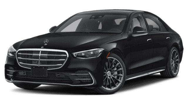 A black mercedes benz s class is shown on a white background.