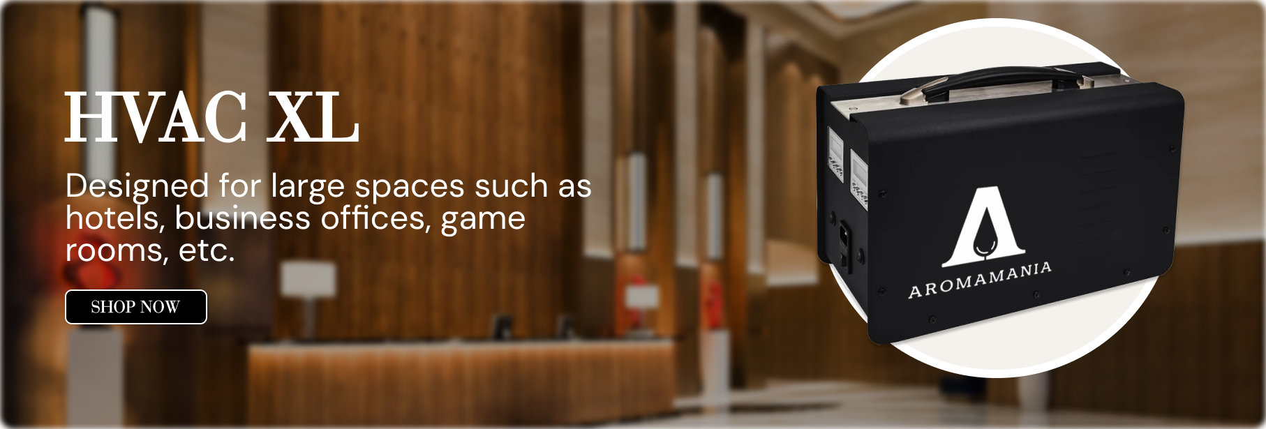 An ad for hvac xl designed for large spaces such as hotels business offices games rooms etc.