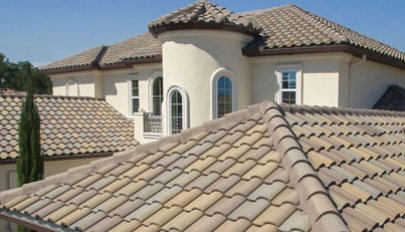 A large white house with a tiled roof