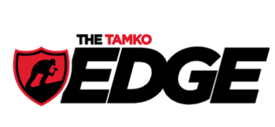 A black and red logo for the tamko edge