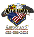 American Asphalt logo featuring a bald eagle above an American flag shield and phone number 406-544-6404.