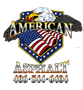 American Asphalt logo featuring a bald eagle above an American flag shield and phone number 406-544-6404.