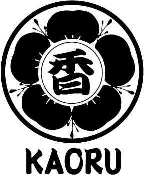 Black plum blossom logo with Japanese character in a circle and the word &ldquo;KAORU&rdquo; below