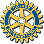 Rotary International logo: a yellow gear with blue accents and the words "ROTARY INTERNATIONAL".