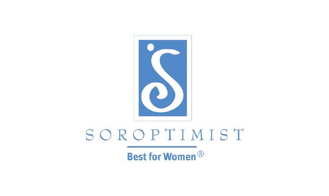 Logo for Soroptimist, a women's organization. The logo features a stylized "S" in white within a blue rectangle.