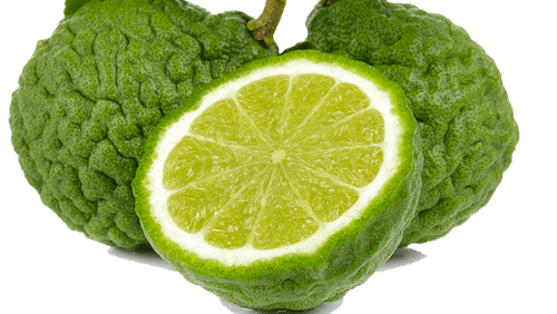 a close-up of a Bergamot cut in half on a white background. Why we use Bergamot oil.