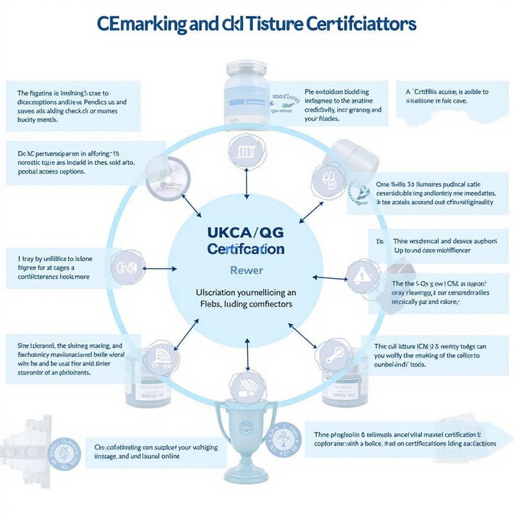 Infographic on UKCA/CE marking, and tissue certifications, with diagrams and circular design.