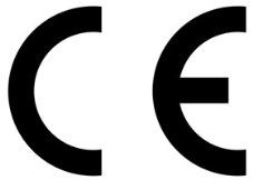 CE marking symbol, two bold black letters.