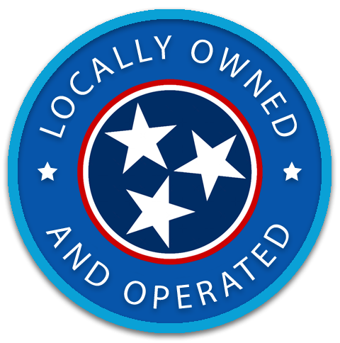 A blue circle that says locally owned and operated