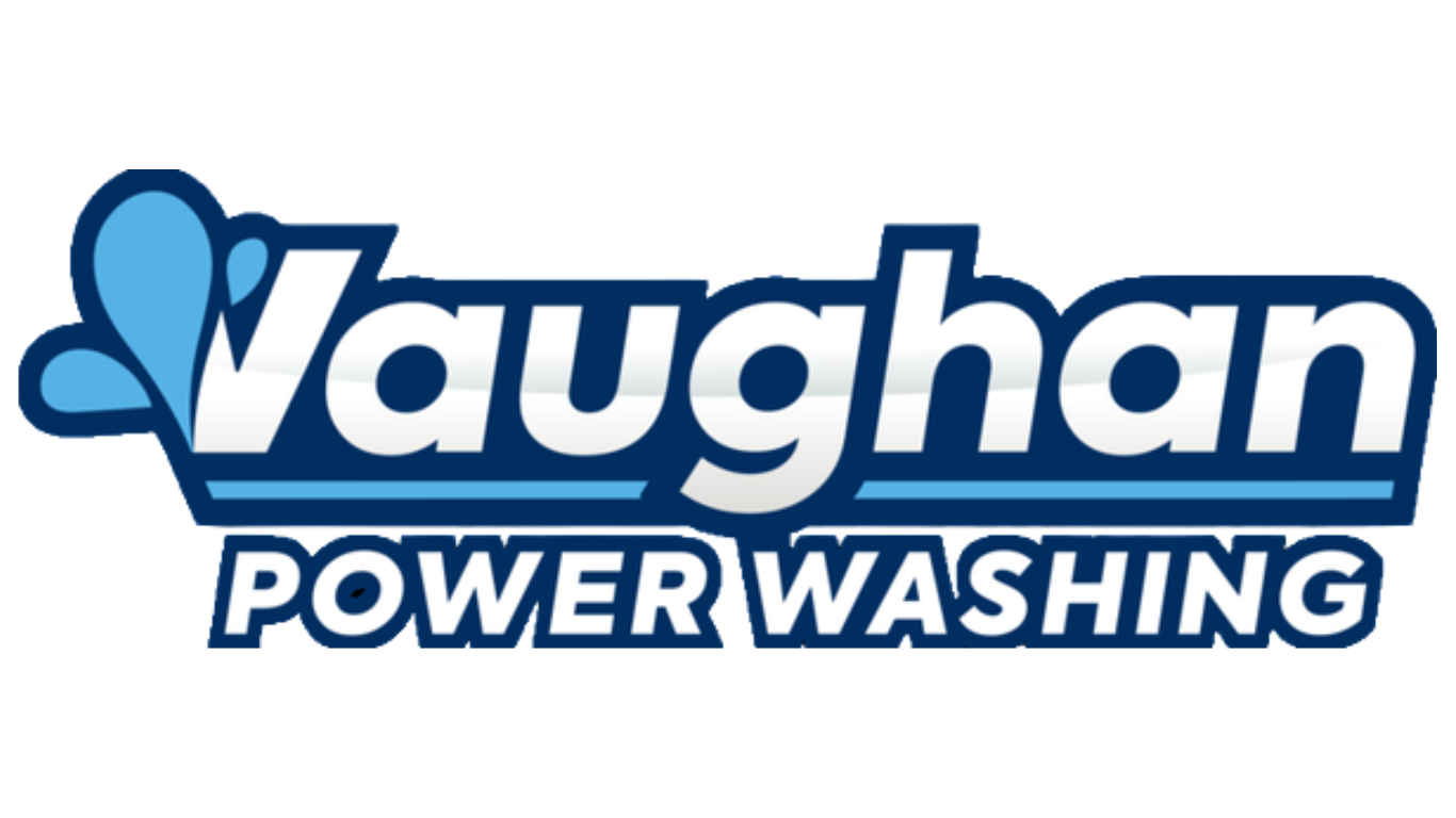 The logo for vaughan power washing is blue and white.