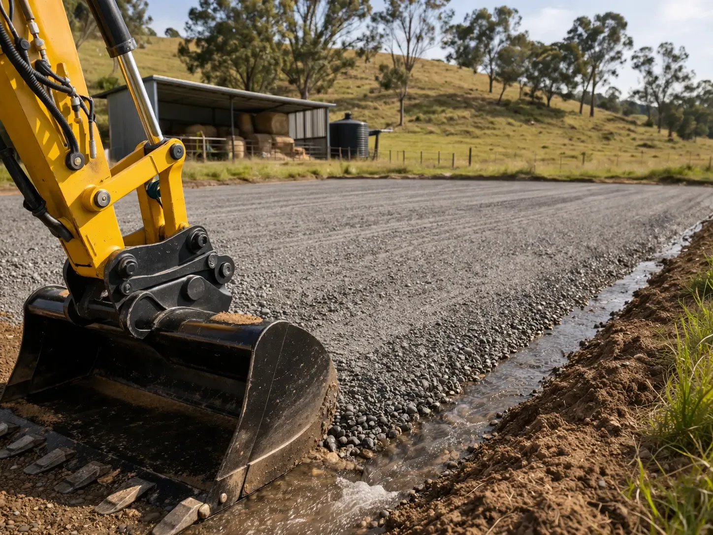 Creating runoff areas to divert water away from the shed pad. Toowoomba.