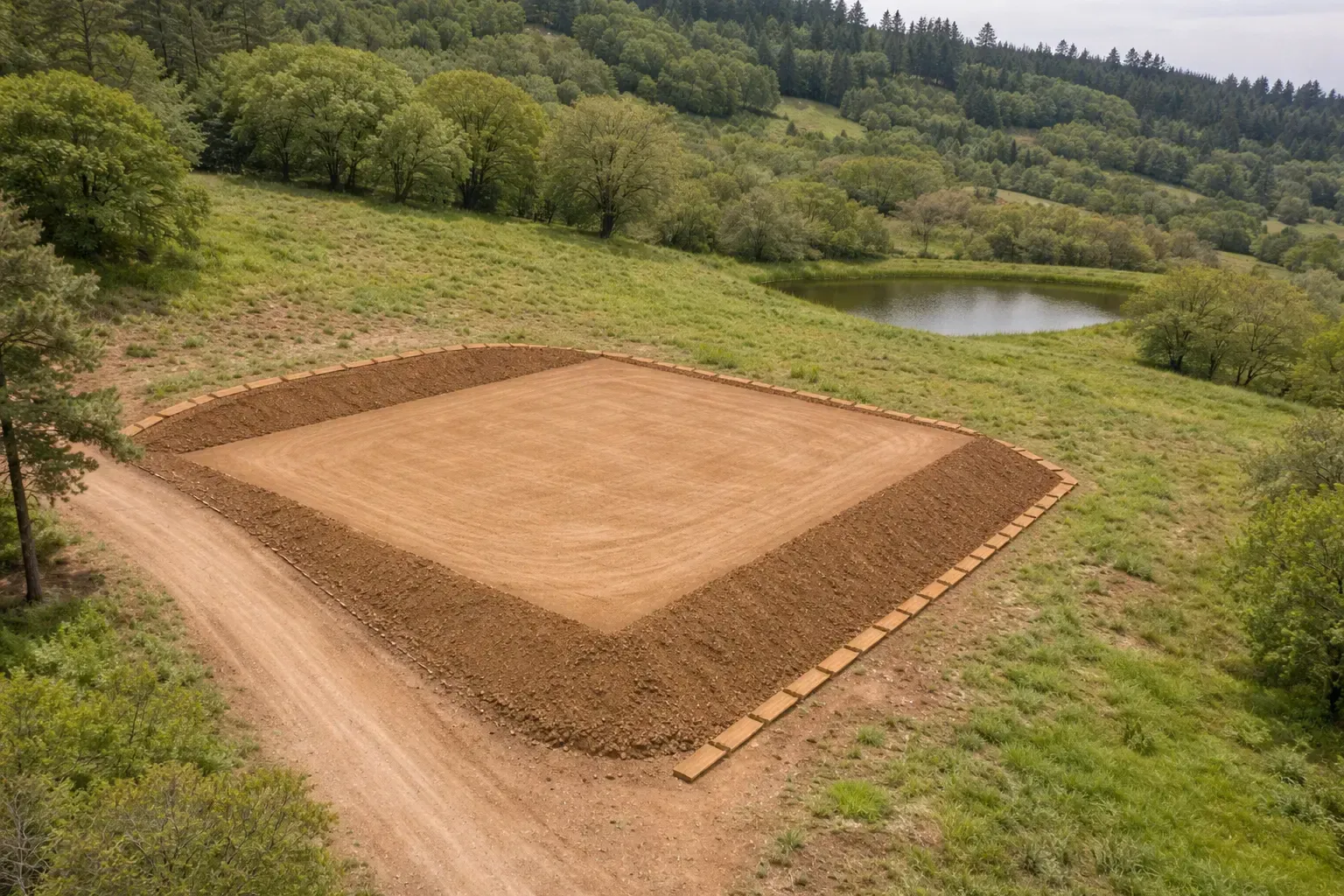 Example of cut and fill for a storage shed pad near Oakey