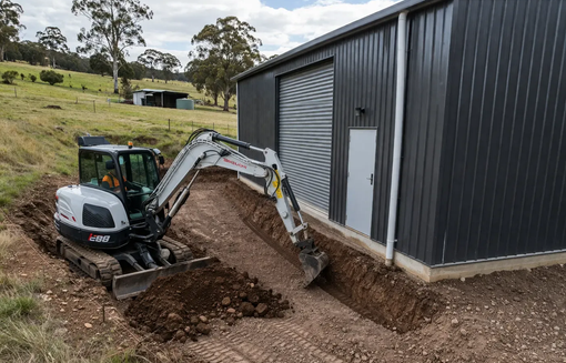 Preparing to add drainage at the entrance of this farm shed before the concrete is laid. Iredale, QLD 