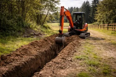 Digging a drainage trench for beside an access road that was constantly flooding after rain. Crows Nest, QLD