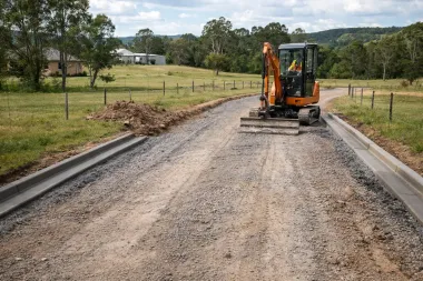 Prepping a long rural driveway. Darling Downs, QLD