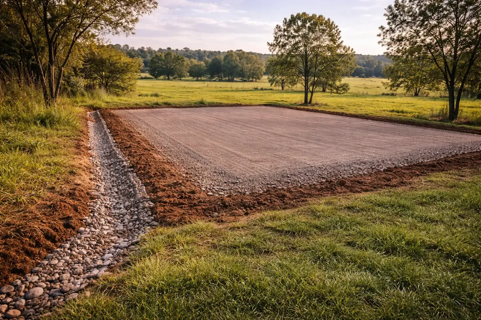 Shed pad, with drainage trench. Darling Downs.