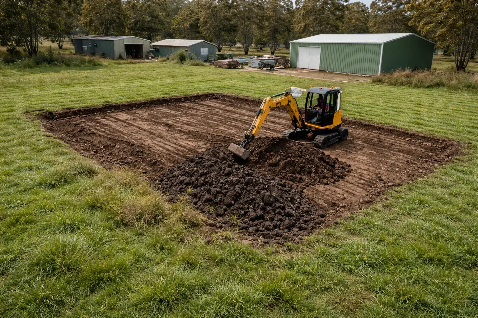 Turf stripped and work begun on a new shed pad in Placid Hills, Lockyer Valley